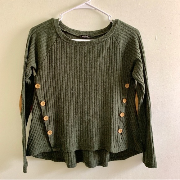 Chocolate Sweaters - Green Sweater w/buttons & patch on the arm.